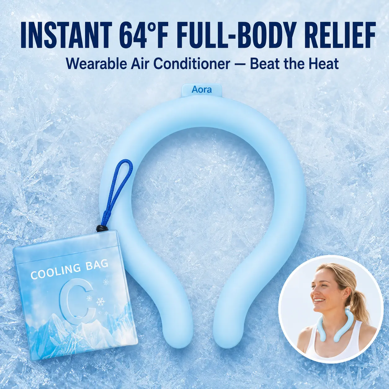 Reusable PCM Material Summer Cooling Neck Ring with Portable Cotton Thermal Bag - Hands-Free Ice Pack for Outdoor Activities, Sporting Events (Up to 5 Hours Cooling Sensation)