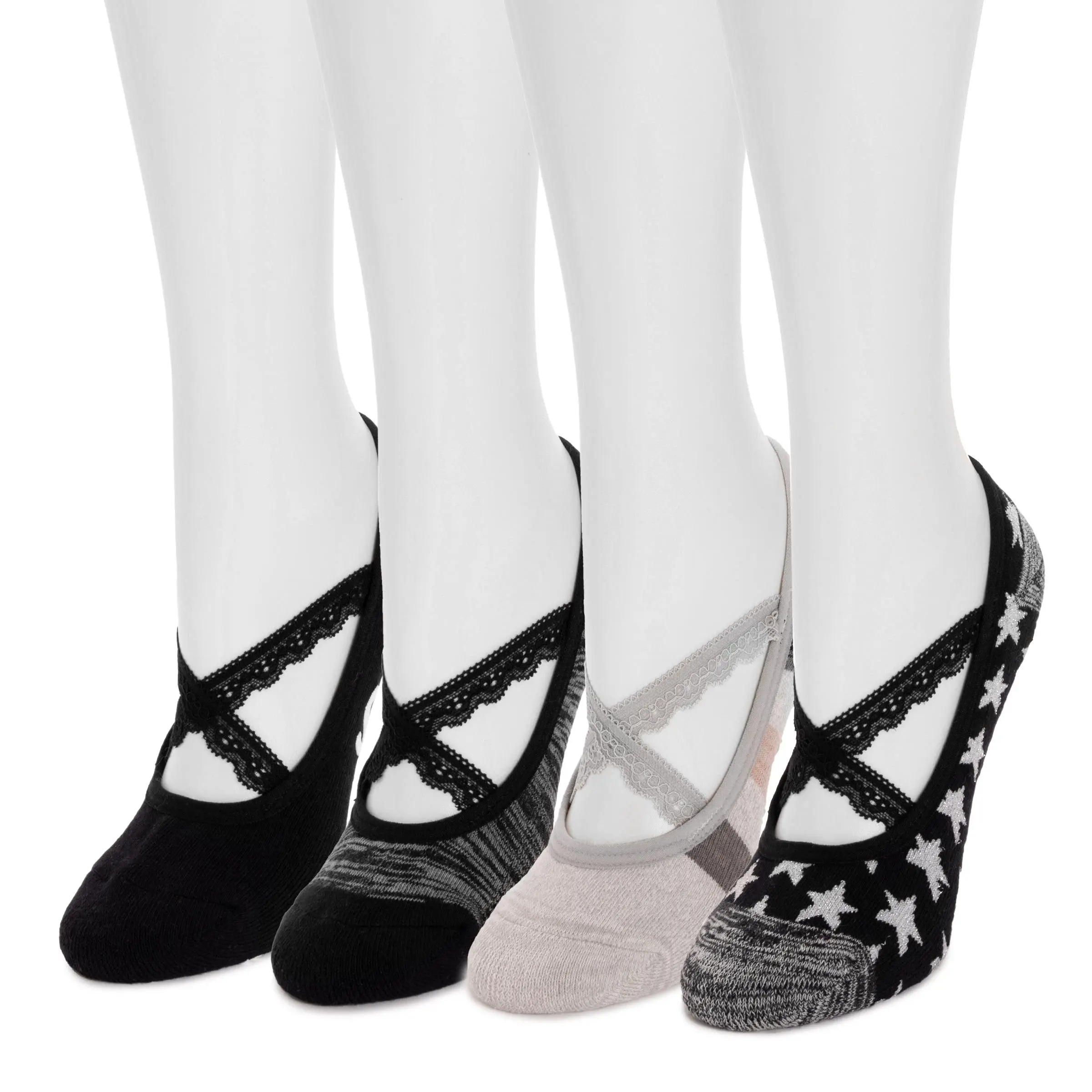 Women's Athletic Yoga Socks 4-Pack, Criss Cross Ballerina Style Liners with Non-Slip Grips, Cushioned for Barre & Dance, Sports Athletic Socks, Anti Chafing No Show & Liner Socks