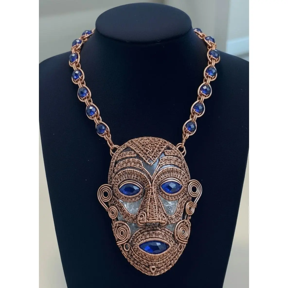 iamevibez Custom Copper Wire Wrapped Amethyst And Clear Quartz Mask Necklace