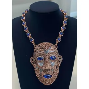 iamevibez Custom Copper Wire Wrapped Amethyst And Clear Quartz Mask Necklace