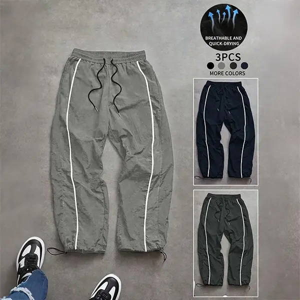 Men's Jogger Pants, 3-Pack Athletic Lightweight Polyester with Reflective Side Stripes, Machine Washable with Drawstring Waist for Sports & Casual Wear, Polyester Clothes, Machine Washable Men's Pants, Pants For Athletes