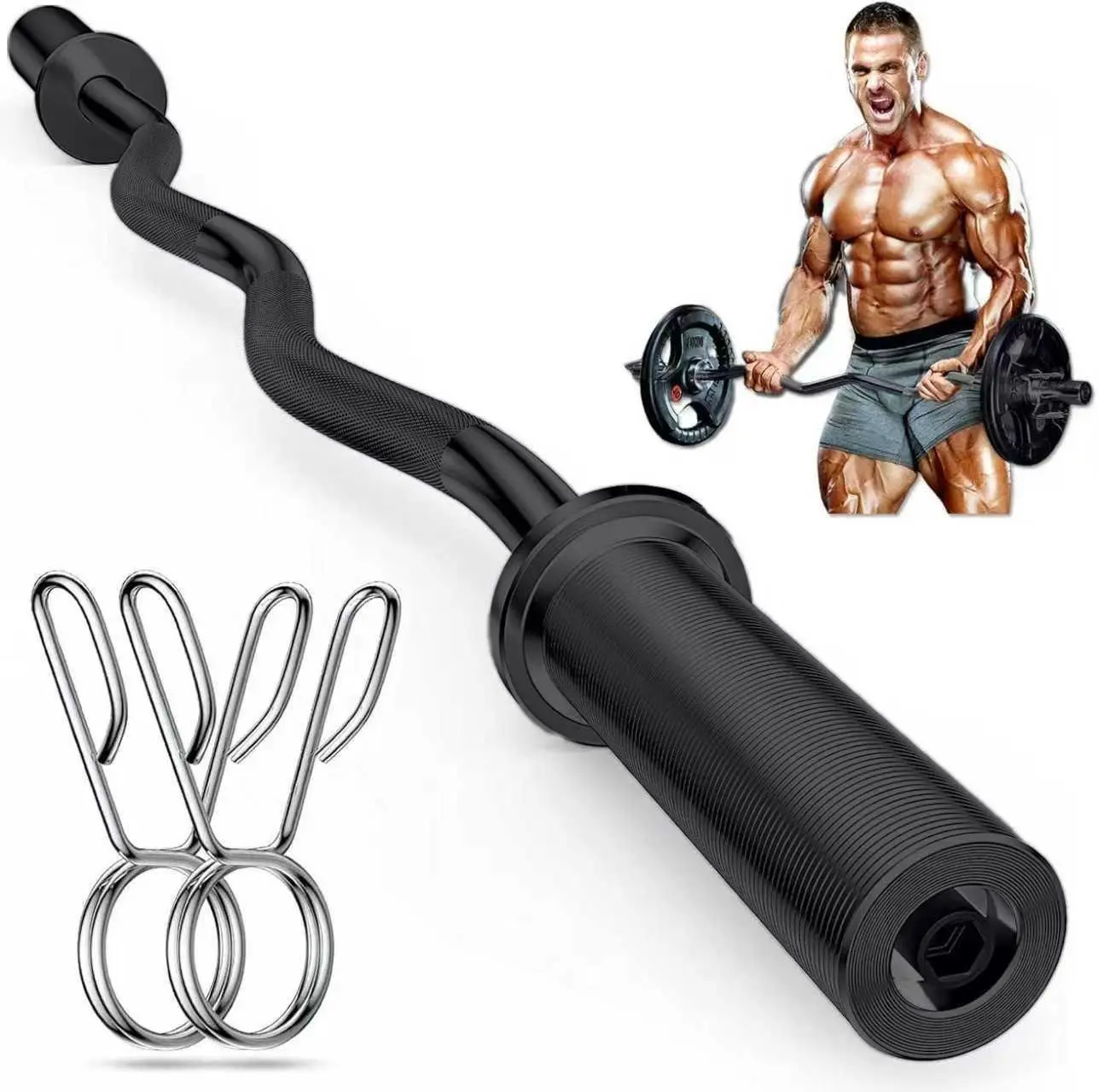 47" Olympic EZ Curl Bar - Heavy Duty Unisex Standard Bicep Bar for 2” Weight Plates, 50% Less Expensive Home Exercise Equipment for Weightlifting, Hip Thrusts, Full Body Workouts, Home Gym