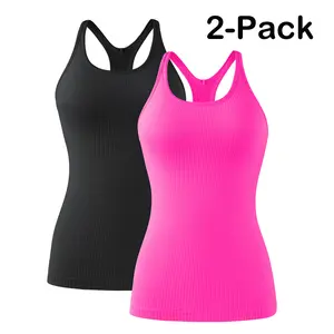 ATTRACO Women's Two-Piece Ribbed Sports Tank Top Set with Built-in Bra Fitted Racerback Design Round Neck for Sports Activities SpringStatements