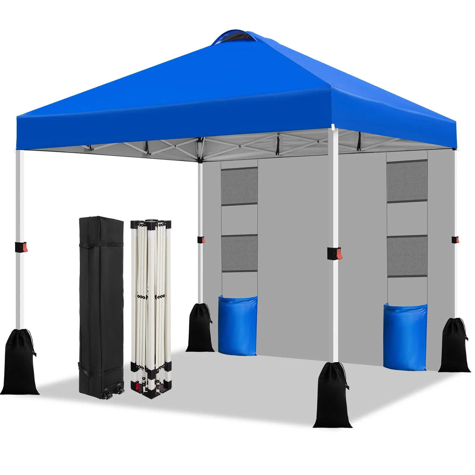 SUNSPIRE Instant Portable Shelter 1-Button Push Setup 10x10 Pop Up Canopy Tent with 1 Sidewall Heavy Duty Outdoor Gazebo Sun Shade with Wheeled Roller Bag Weight Bags