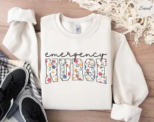 Floral Emergency Nurse Sweatshirt, ER Nurse Sweater, Emergency Room Nurse Shirt, Emergency Department Gift For New Er Nurse Crewneck