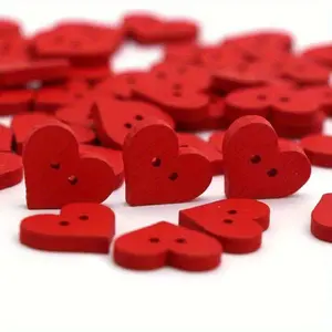 100 pcs/ Package Red Heart Decorative Button 2-Holes Wooden Buttons for Clothing Love Craft Supplies DIY Bags Sewing and Needlework