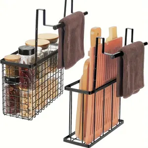 2pcs Stable Space Saving Plastic Over The Cabinet Door Organizer with Towel Bars for Cutting Board Baking Sheet Foil Plastic Wrap Kitchen Storage