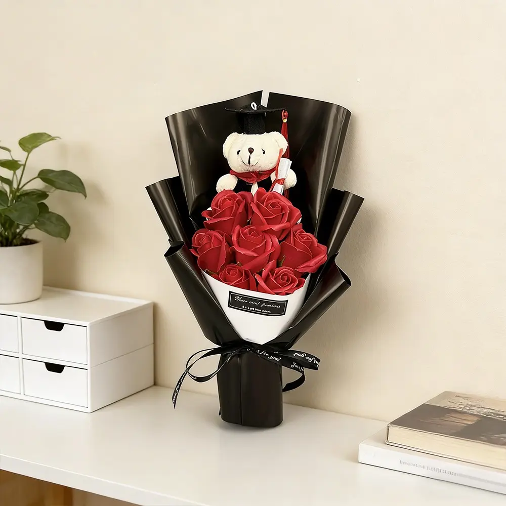 Graduation Gift Bouquet Set, Artificial Flowers, Decorative Faux Flowers, Plastic Faux Flowers, Artificial Flower Decorations, Cartoon Sunflower Design, Ideal for Graduation Photoshoots & Festive Occasions, Perfect Floral Centerpiece Decor