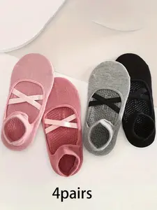 4 pairs of stylish and minimalist solid-color yoga athletic socks with Grip Socks and silicone bottom design for comfortable casual wear, suitable for women's sports, yoga, and fitness activities