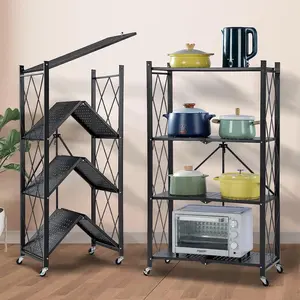 Joybos Foldable Heavy Duty Metal Shelves Storage Rack with Wheels for Garage Kitchen Basement Pantry No Assembly Required Organizer Wire Shelves