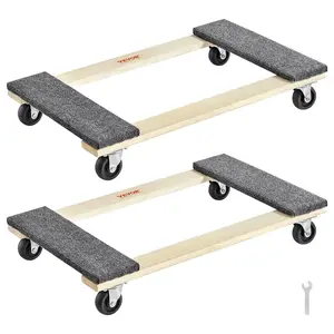 【Spotlight Day】VEVOR Furniture Dolly, 1000 lbs Each Load Capacity, 2 Packs, 18" x 30", 8 x 3" PP Swivel Casters, Heavy Duty Hardwood Furniture Moving Dolly, Mover's Dolly, Moving Cart with Wheels for Heavy Furniture
