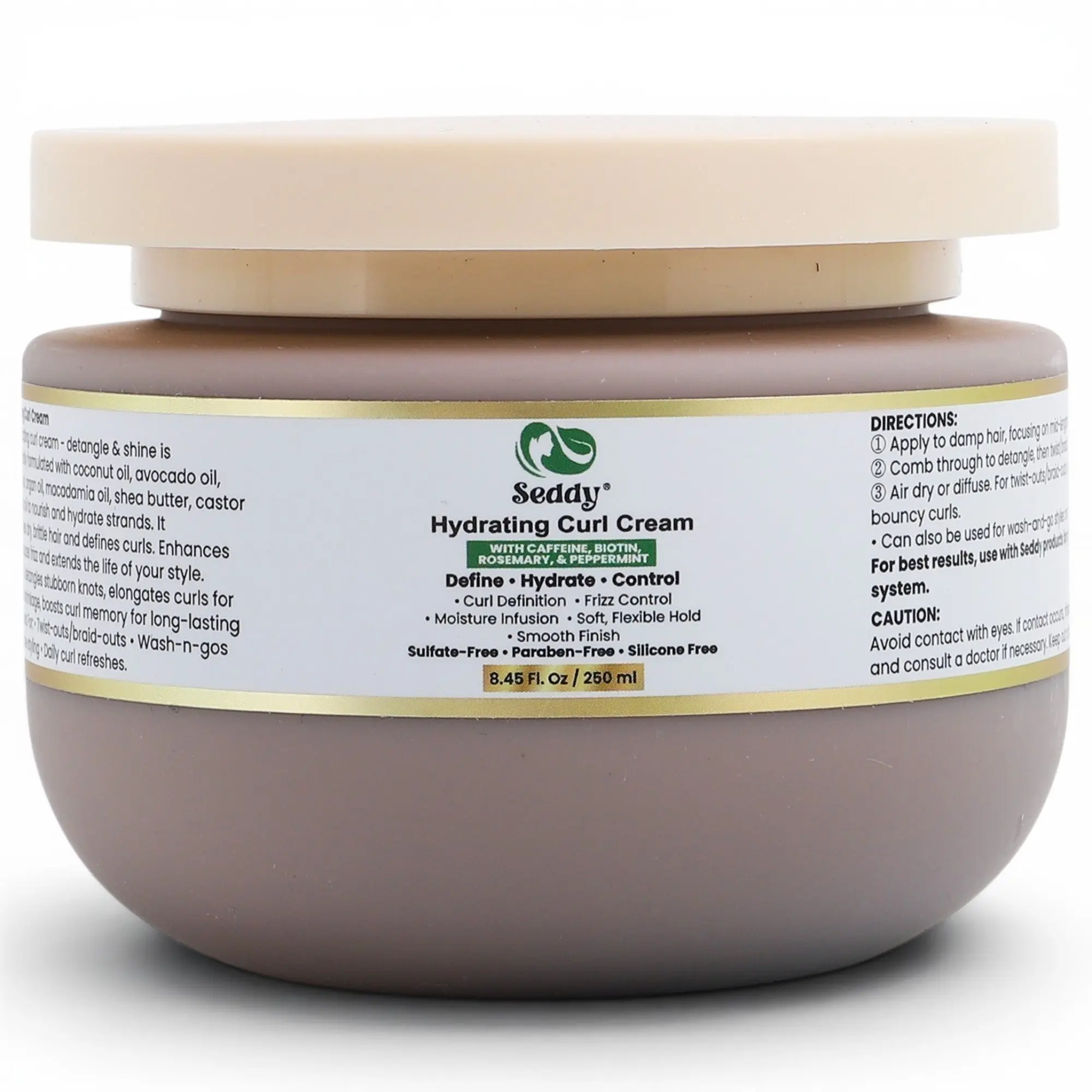 Hydrating Curl Cream with Shea Butter, Argan Oil, Caffeine, Biotin, Rosemary, and Peppermint | 8.45 Fl Oz