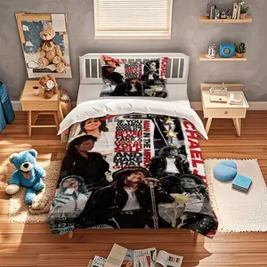Michael Jackson print pattern soft and durable Decorative bedding duvet cover set, including 1 duvet cover and 1 or 2 pillowcases, without a core or pillow, suitable for children or adults as gifts, modern style fashionable bedroom bed decoration
