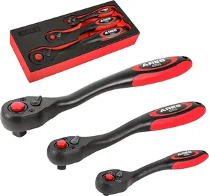 42033-3-Piece 72-Tooth Composite Ratchet Set - Chrome Vanadium Steel Construction & Full Composite Shell - Offset Handle - 72-Tooth Quick Release Reversible Heads