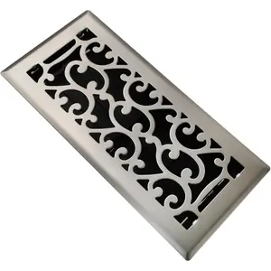 4x10 Inches Air Floor Vents Register Ease Adjust Air Flow Savannah Design-Heavy Duty Walkable Steel Decorative Floor Vent for Room- Satin Nickel Floor Vent Covers