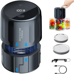 Upgraded Auto Stop Electric Mason Jar Vacuum Sealer Kit with Lids Included, for Wide & Regular Mouth Jars, Large Screen Battery Level Display, Fully Automatic Portable Canning Sealer for Food Storage