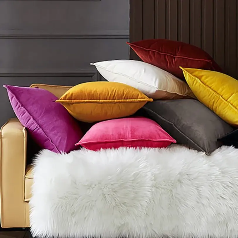 Velvet Throw Pillow  pack of 1, size 12"x20, 18"x18", 20"x20" options, Blue, velvet, 12X20 – Fancy & Stacy