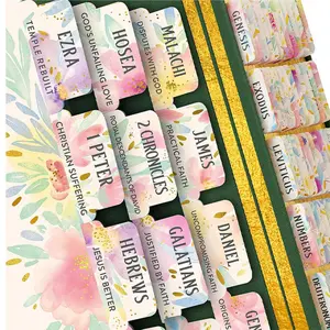 Bible Tabs Pastel Bloom, Bible Index Tabs, Bible Labels Tabs, Peel-And-Stick Laminated Bible Tabs Large Print, Books Of The Bible Tabs For Men Women Study Bible, Bible Book Tabs, Book Reading Stickers
