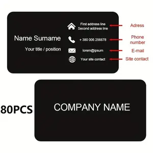 Customize 80 black metal business cards. Made of aluminum, laser-engraved, waterproof and scratch-resistant. Multi-purpose personalized business cards, 0.21 inch thick, suitable for business communication and corporate use. Double-sided printing.