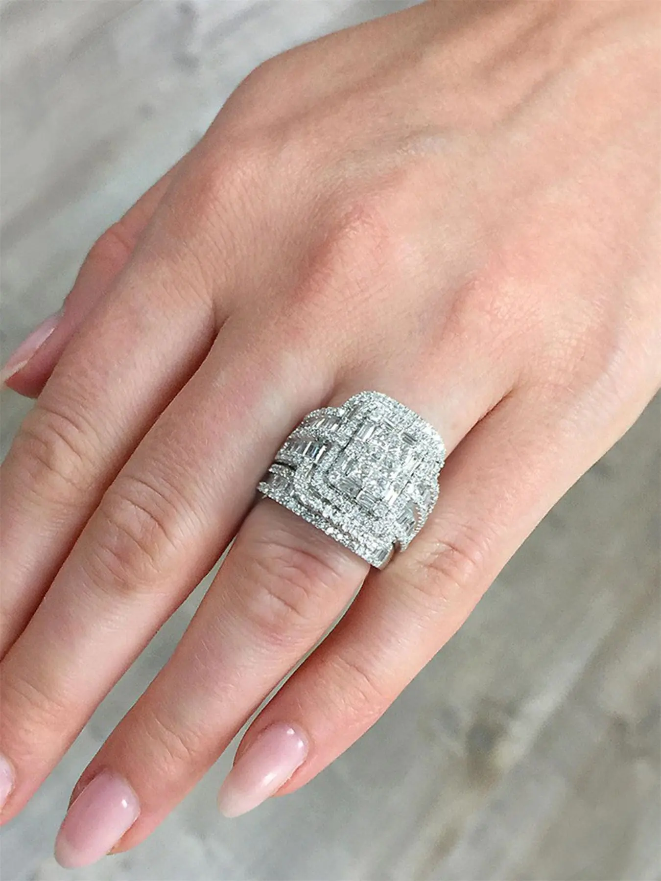 2 Pcs/Set Charm Sparkly Cubic Zirconia Ring For Women Beautiful Rings For Wedding Engagement Party Jewelry Valentine's Day Gift Elegant Ring