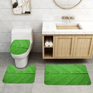 3-Piece Real Leaf Print Bathroom Rug Set, Soft Flannel Bath Mats, Non-Slip Toilet Lid Cover, U-Shaped Mat, Holiday Decorations, Bathroom Floor Mat