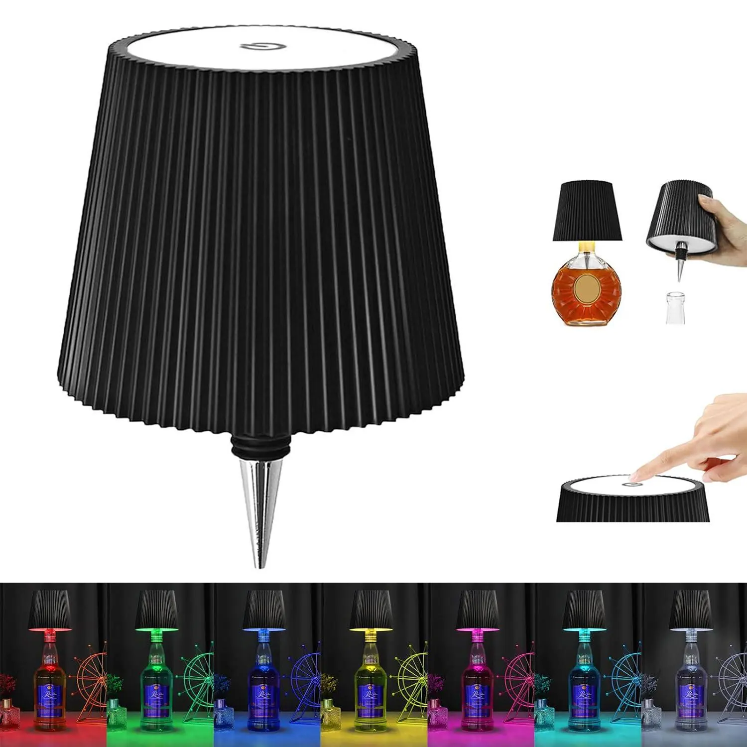 Fine Line Plug-in Touch Cordless Wine Bottle Lamp, Indoor Wireless Lamp, 3 Colors and Stepless Dimming, USB Rechargeable Table Lamp, Suitable for Bars, Restaurants, Bedrooms and Camping, Home Decor Light, Atmosphere Lighting, Interior Lights