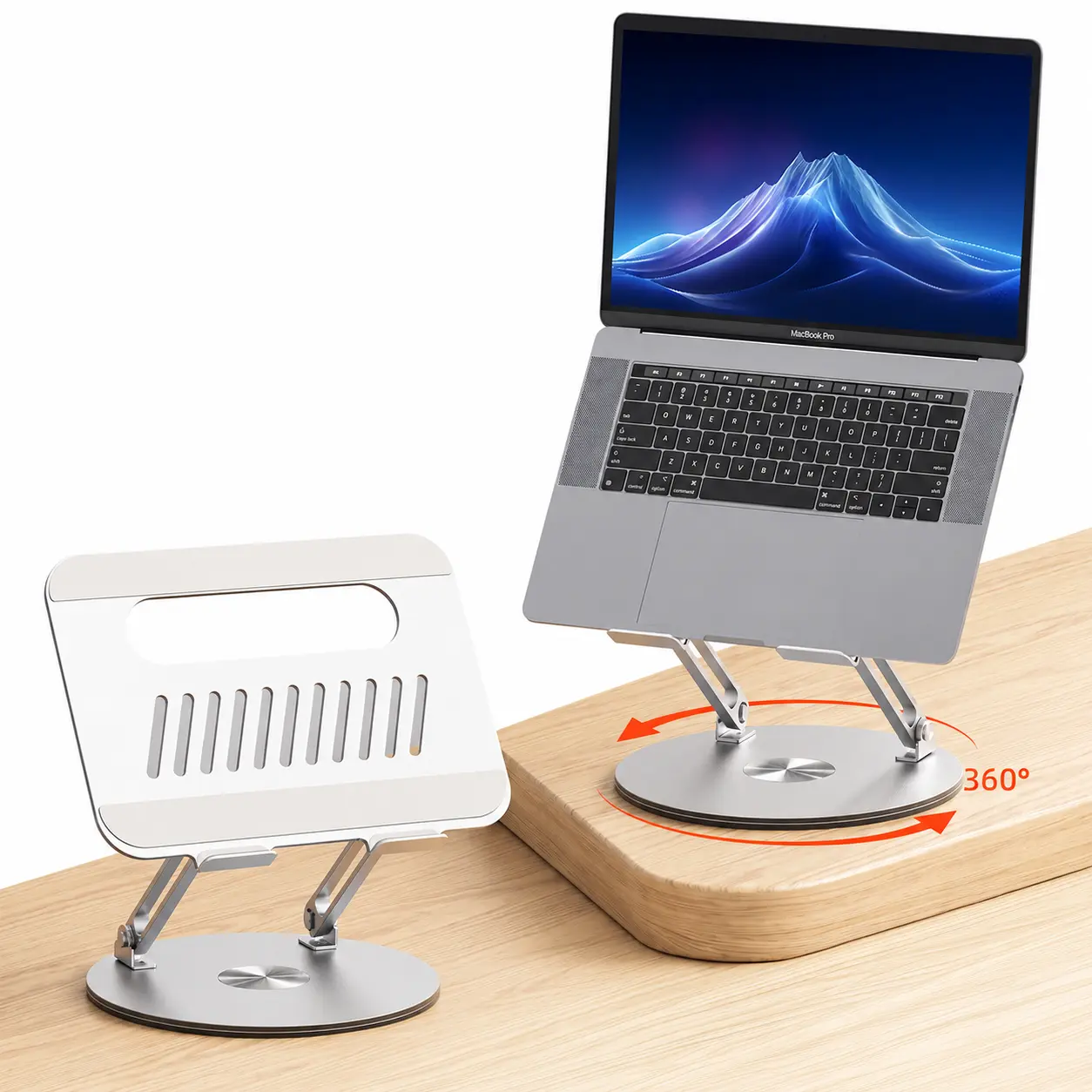 360° Rotating Laptop Stand, Adjustable Foldable Aluminum 2-in-1 Laptop Riser with Phone Holder, Ergonomic Swivel Stand for Gaming, Office & Desk Setup