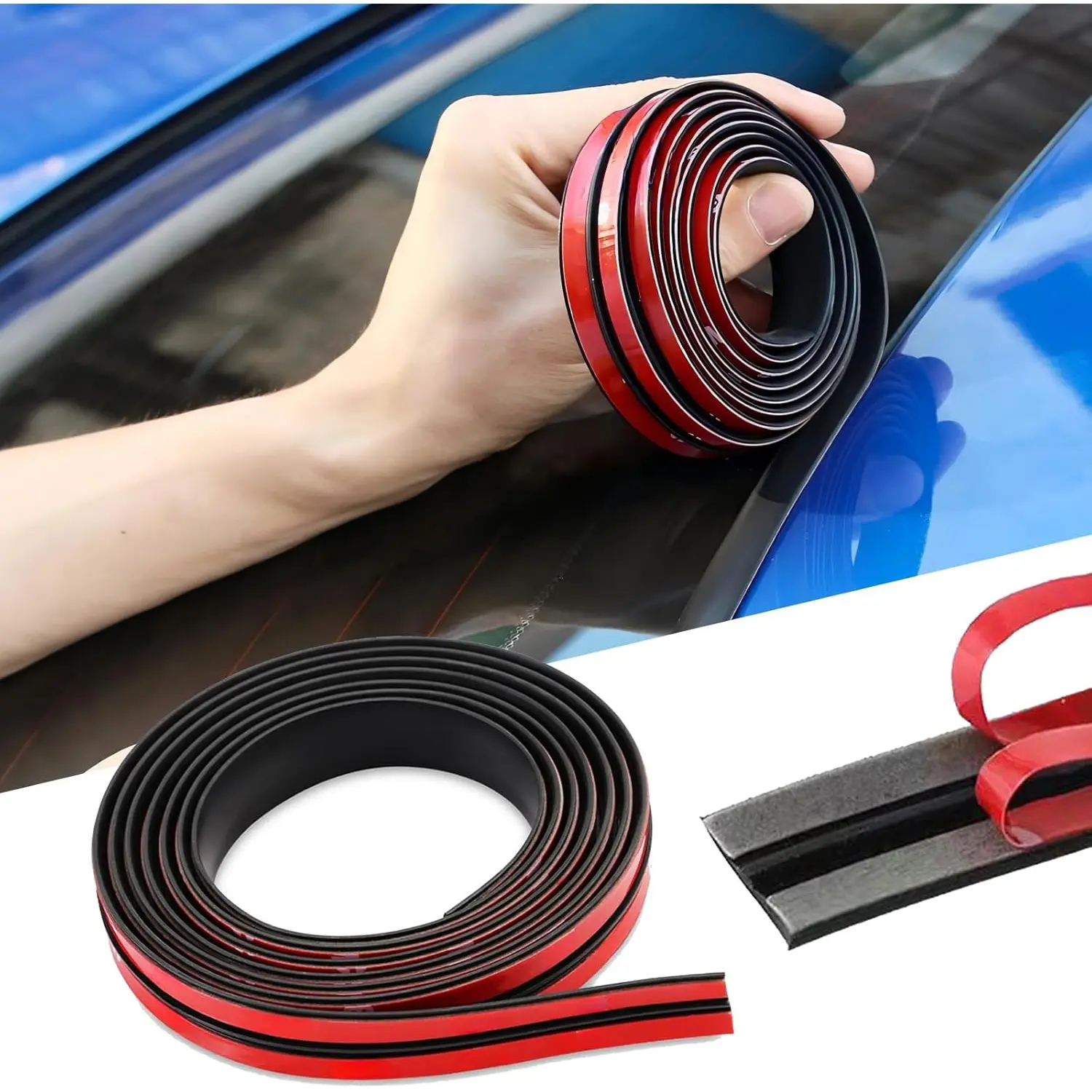 16.4ft T-Shaped Car Rubber Seal Strip – Self-Adhesive Weather Stripping, Waterproof & Dustproof, Noise Reduction Seal, Cuttable Edge Trim for Car, SUV, Truck