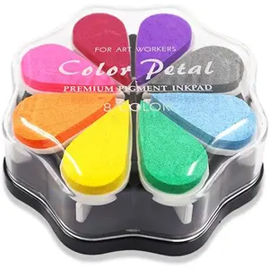 8 Colors Petal Shape Craft Ink Pad Finger Ink Stamp Pads Rainbow Rubber Pad for Card Making Scrapbook Painting (Style 2)