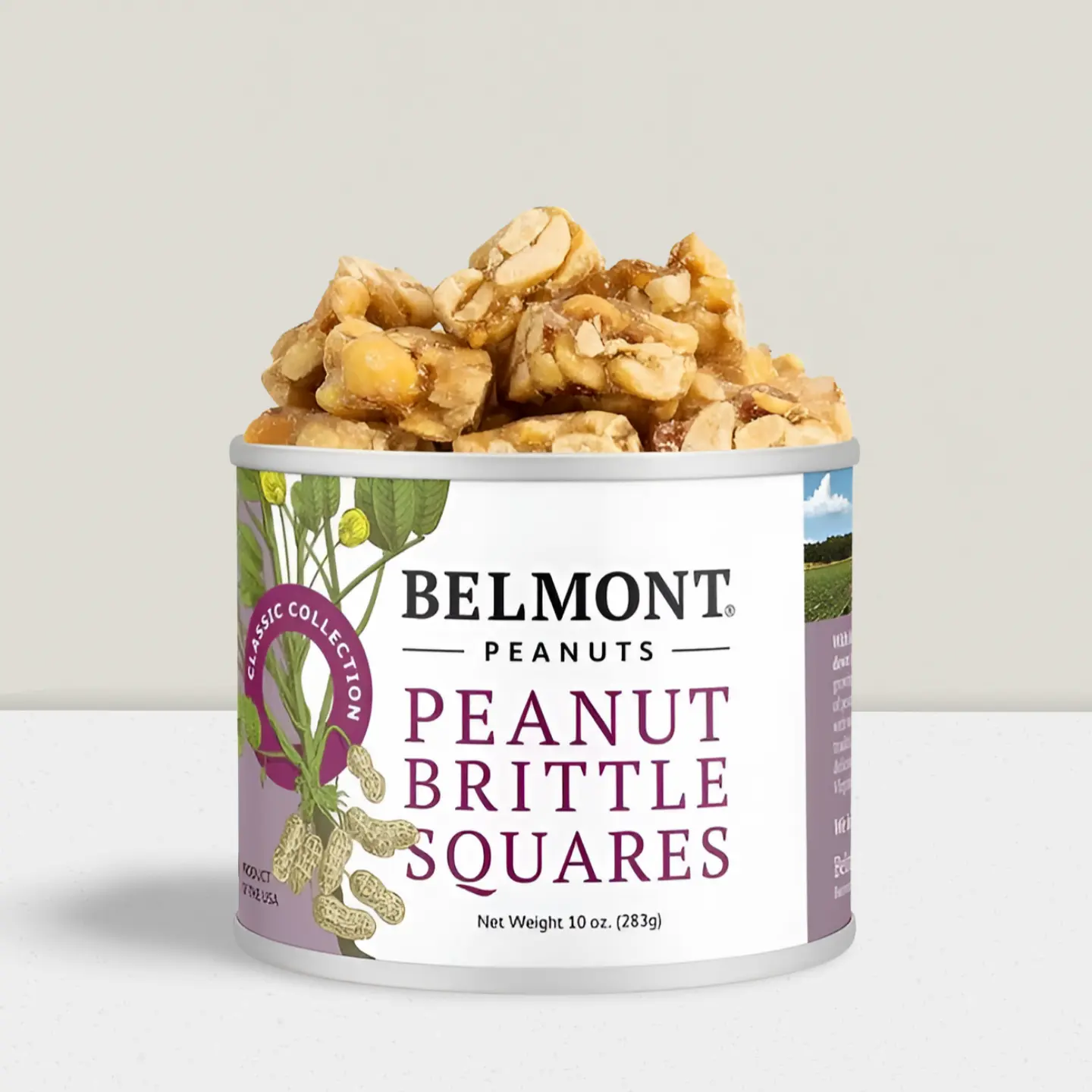 Belmont Peanut Brittle Squares 10oz - Bite-Size Salty Sweet Candy Snack with Peanuts, Sugar, Syrup & Salt