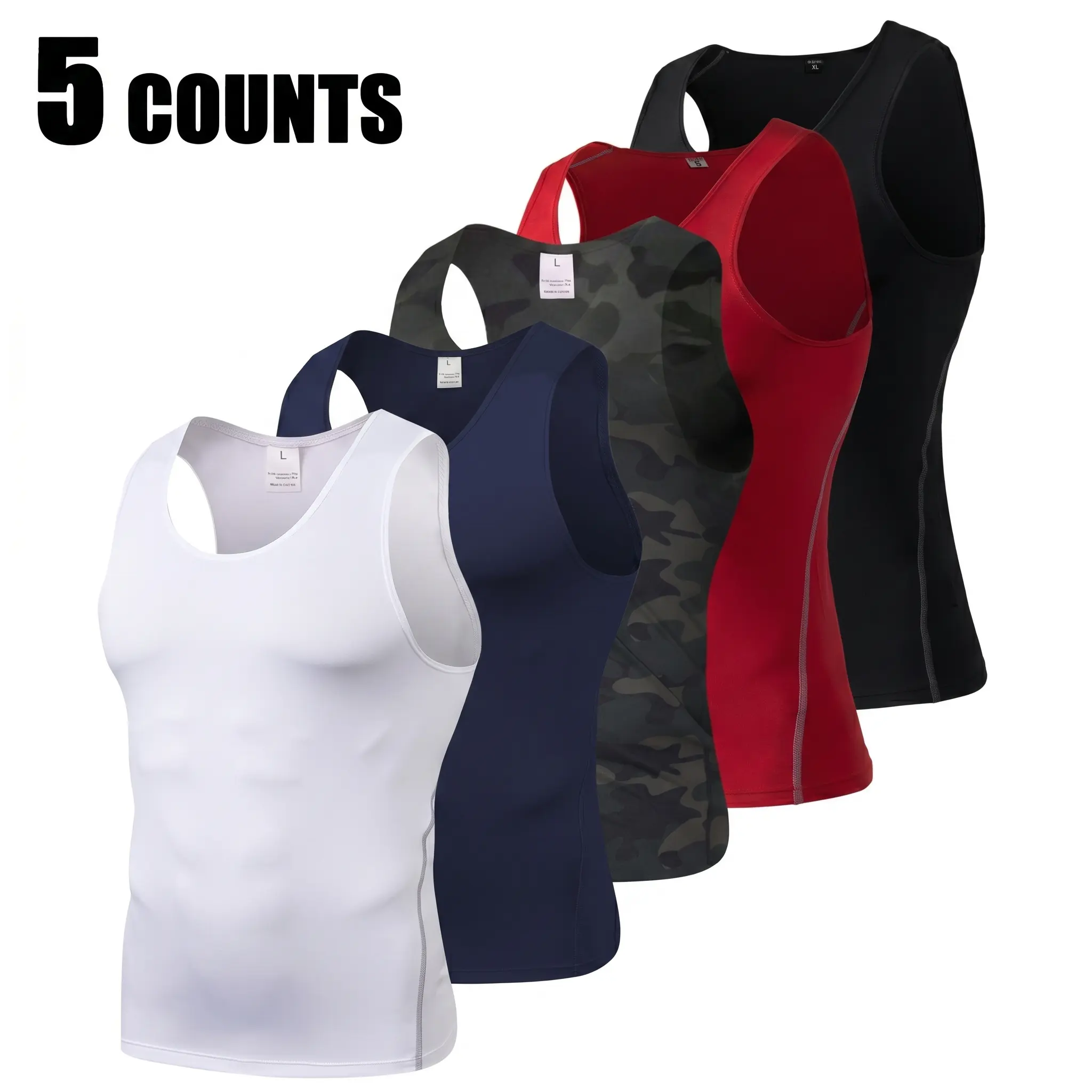 LANBAOSI Men's 5-Pack Tightly Fitted Compression Shirts - High Stretch, Sweat-Wicking, Quick-Dry Sleeveless Workout Vests for Gym, Running, Fitness Vest Shirt, Athleisure Tank, Tank Tops, Men's Compression Shirts