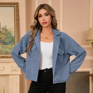 Women's Corduroy Button Front Jacket with Pockets Casual Vintage Style for Fall Winter New Arrivals Comfy Wear Long Sleeve Coats Outerwear Fitted Tops Basic Black