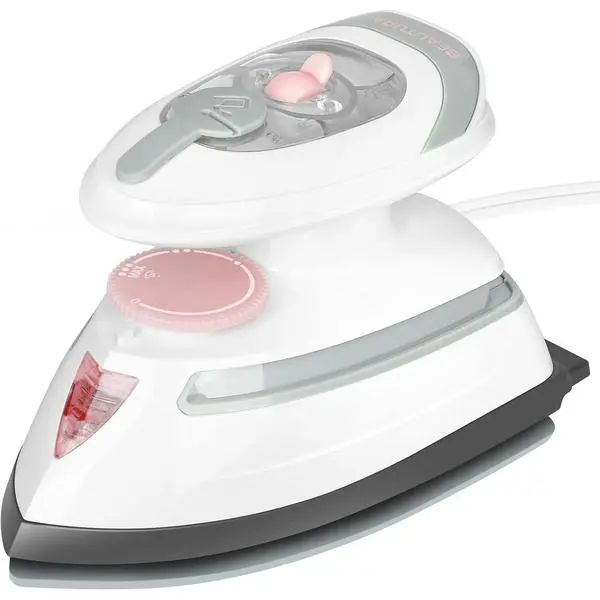 BEAUTURAL Mini Travel Steam Iron for Clothes with Dual Voltage, Pink | Non-Stick Soleplate and Cord Storage, Easy Temperature Control, Ideal for Sewing, Quilting and Handcraft