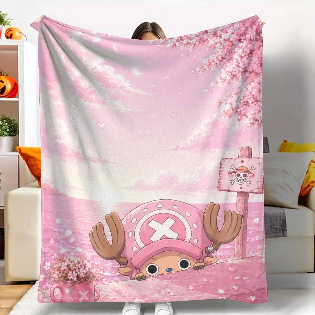Pink Cherry Blossom & Cute Reindeer Cartoon Print Flannel Blanket - Fluffy Soft Napping Blanket, Cozy Aesthetic Throw for Bedroom Pink Decor, Aesthetic Room Decor (Textiles & Soft Furnishings), Fluffy Blankets
