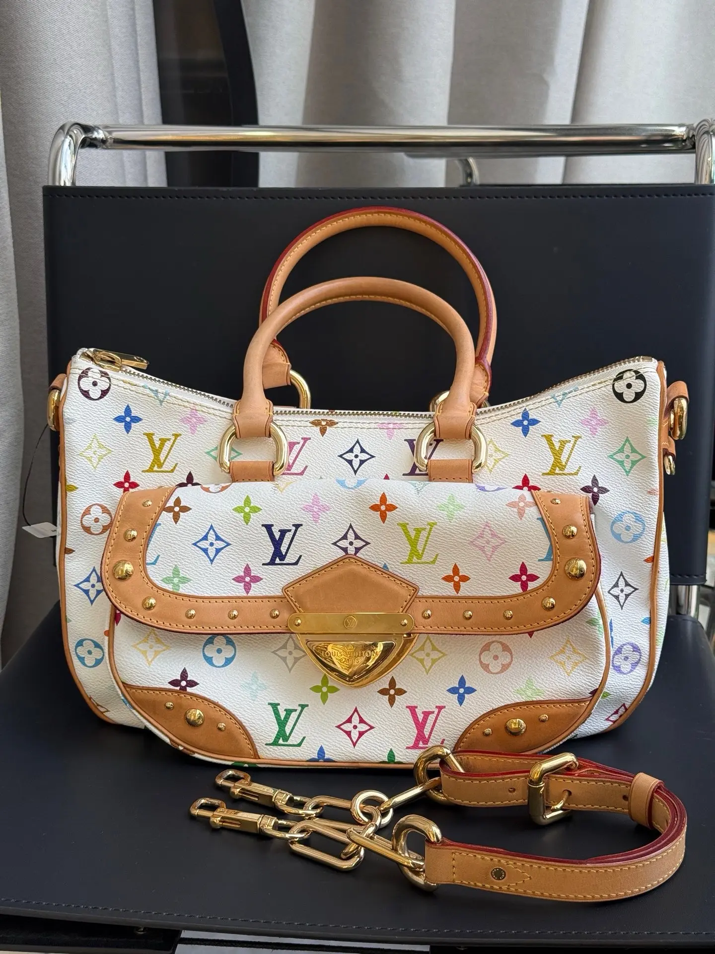 Pre-owned Louis Vuitton x Takashi Murakami Rita White Monogram Multicolore Top Handle Bag Colorblock Handbag, Elegant Shoulder Purse, Fashion Patterned Bag (Very Good Condition)【2604341】