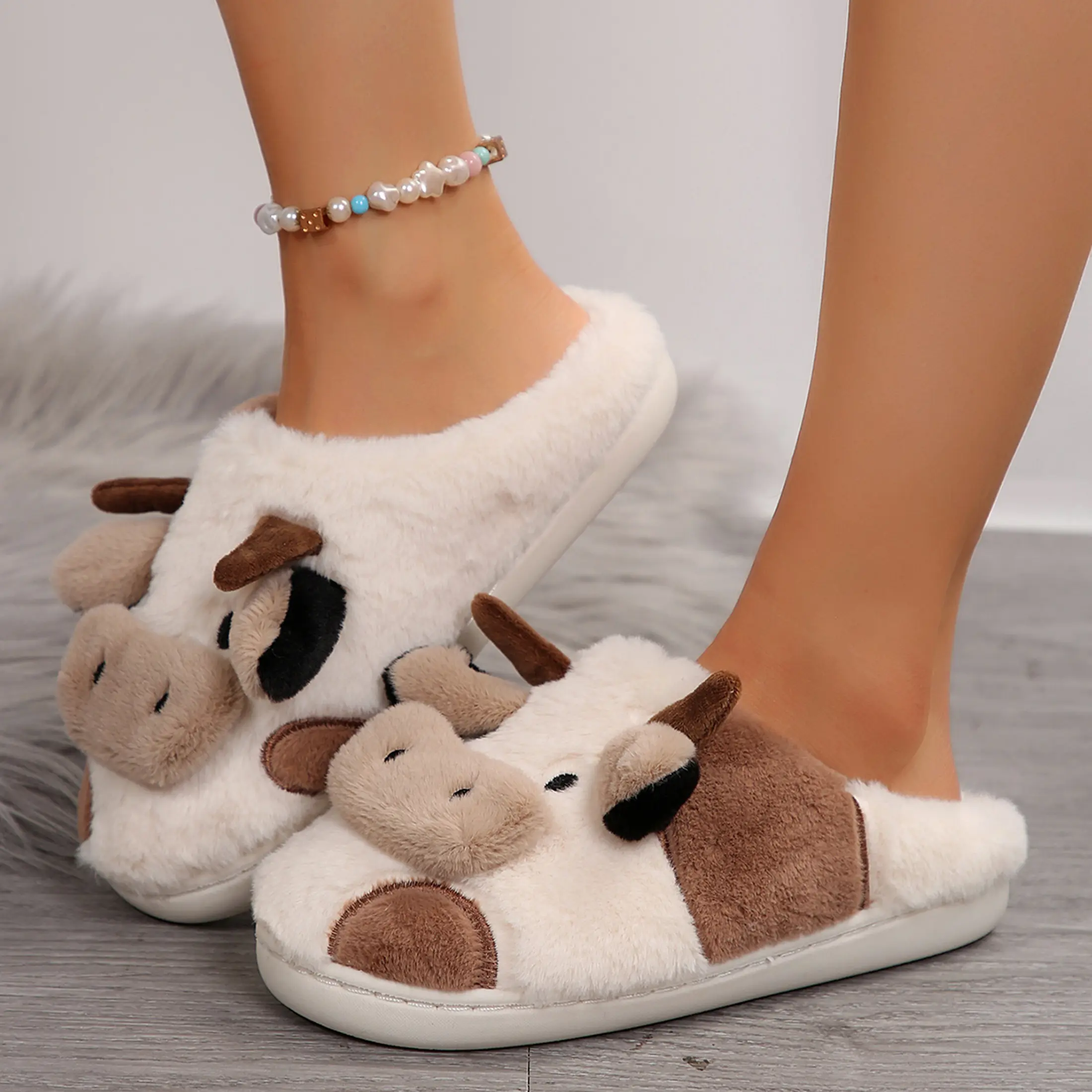 Cow Slippers,slippers for Women Men,Cute Fuzzy Slippers, Womens/Mens Kawaii Animal Cartoon Cotton Plush House Slippers,Cloud Bedroom Winter House Shoes for Indoor Springfresh