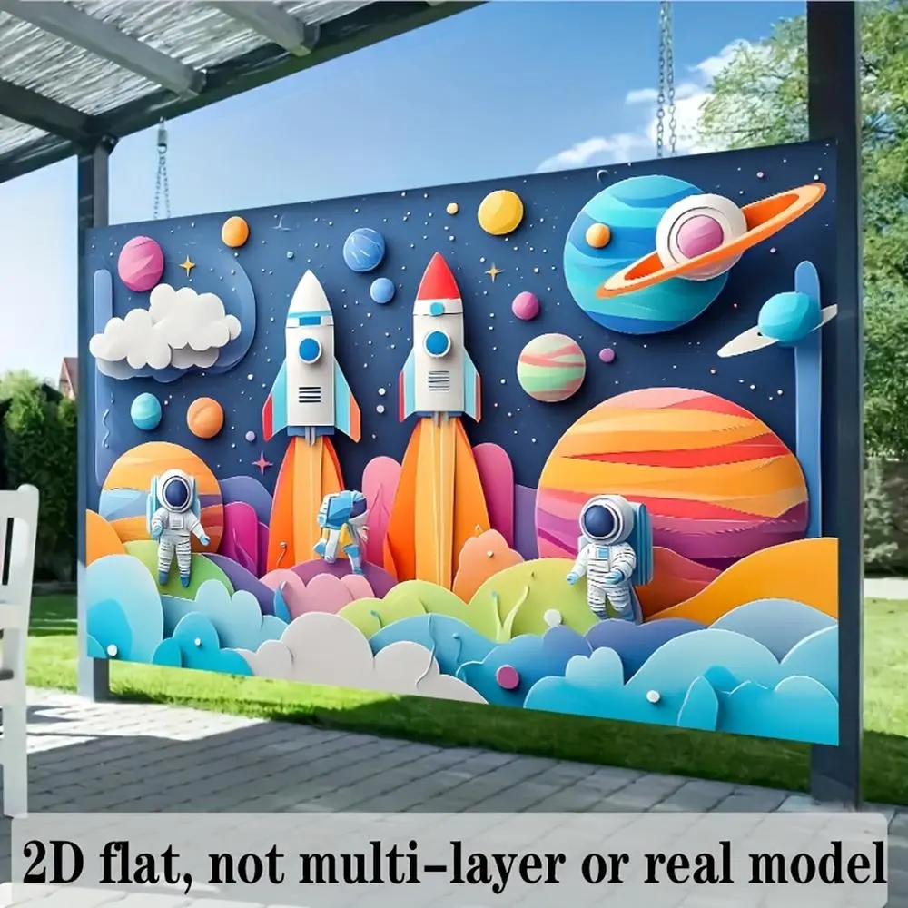 1PC Polyester Reusable 2D Flat Cartoon Space Theme Backdrop - Backdrop Picture, Astronaut Rocket Planet Decor Cloth, Children's Birthday Party Indoor Event Photo Background Banner