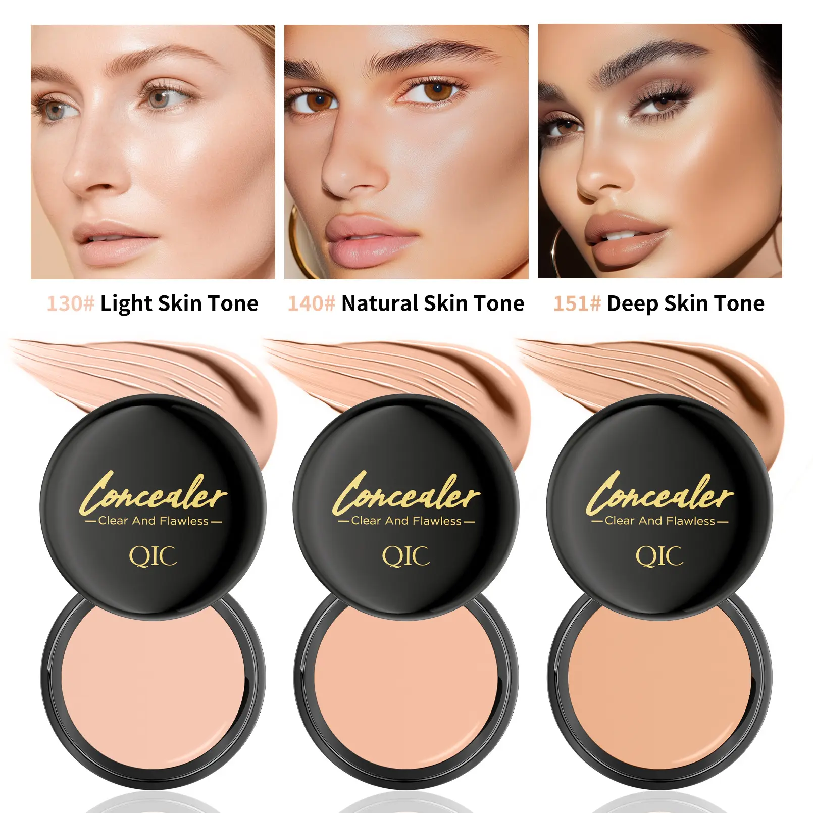 QIC 3-Color Concealer Palette - Long Lasting Coverage Concealer Foundation Makeup, Additive-Free Formula, Dark Spot Correction, SPF Protection for All Skin Types, Covers Tattoos, Dark Circles, Invisible Pores, Long Lasting Concealer, Additive-Free Conceal