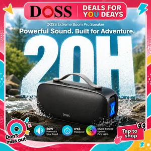 DOSS Extreme Boom Pro D300 Portable Bluetooth Party Bass Speaker - 80W Immersive Stereo Audio, 3 Pro EQ Modes, 20H Playtime, Beat-Synced Lights, IPX6 Weatherproof, USB Type-C, Mobile Outdoor Speaker for Camping, Backyard Parties, Father's Day
