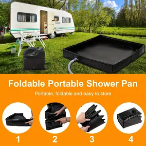 Outdoor folding shower basin, portable shower for camping vehicles, tent shower drainage trough, fishing storage basin, with drainage outlet + clamp, waterproof and leak-proof material