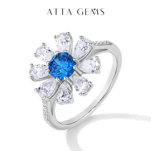 Women's Inlaid Zircon Pear-Cut Synthetic Moissanite Flower-Shape Ring, Artificial Gemstone Jewelry, Birthday Gift R201 summerwins