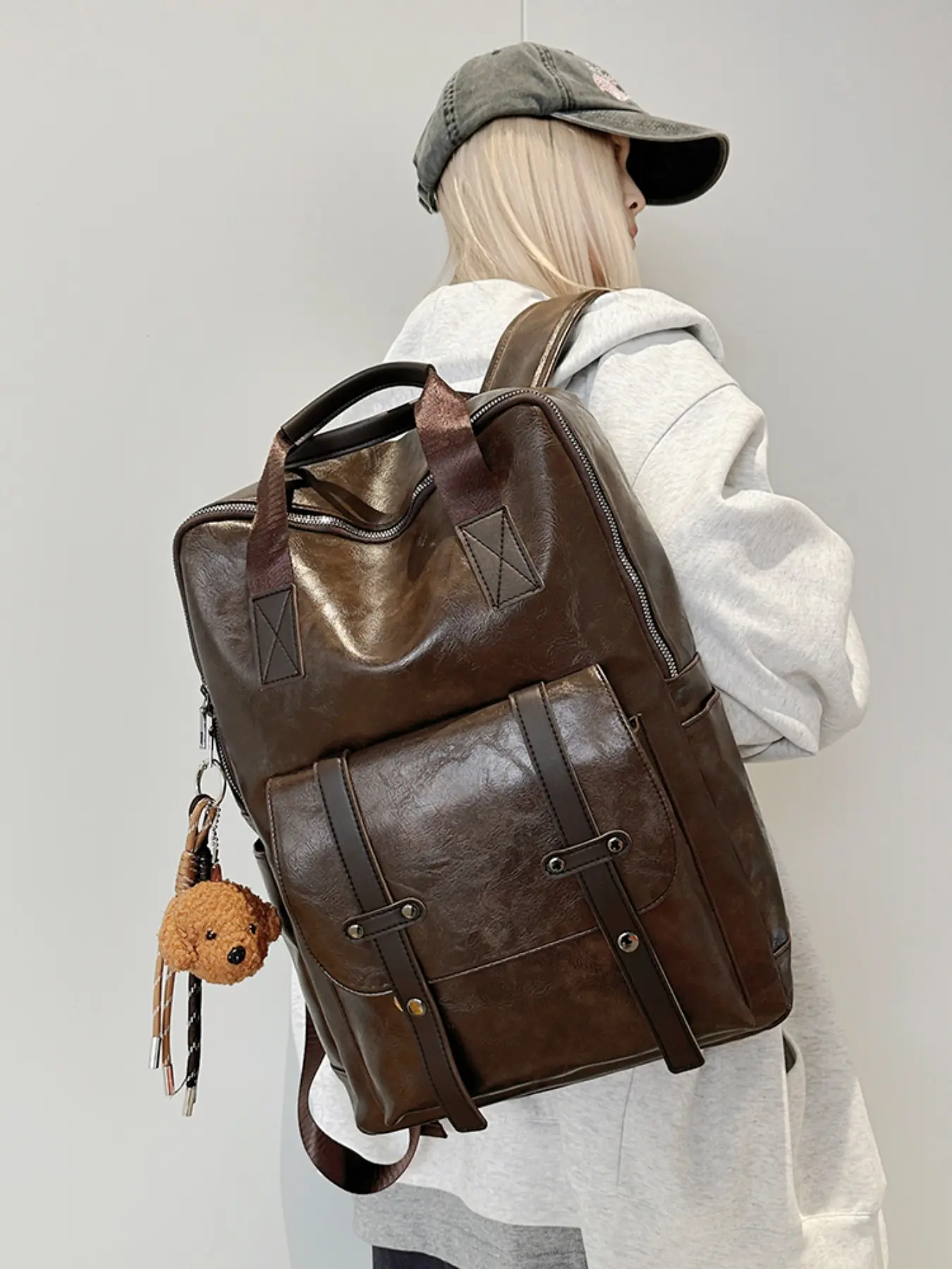 High-Value Dual-Purpose Backpack Soft Leather Original Unisex Design Laptop Travel Bag Trendy Backpack for College Student Bookbag