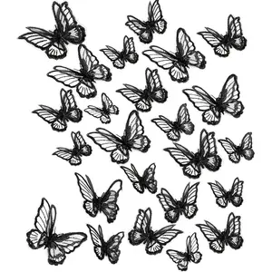 20 Pieces 2 Sizes Butterfly Patches Butterfly Lace Applique Embroidery Double Layers Organza Patches Applique for Wedding Bridal Dress Sewing Craft DIY Clothes Hair(Black)