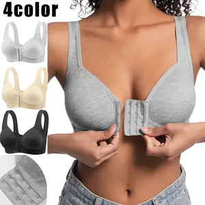 EssElegance Women's Wire-Free Push-Up Bras (2/3/4PCS) - Adjustable Front Closure, Cross-Back Design, Seamless, Side Support, Comfortable Plain, Cold Wash, Flexible Front-To-Back Everyday Bras for Spring-Summer Daily Wear (Not for Intense Workouts), Bras F