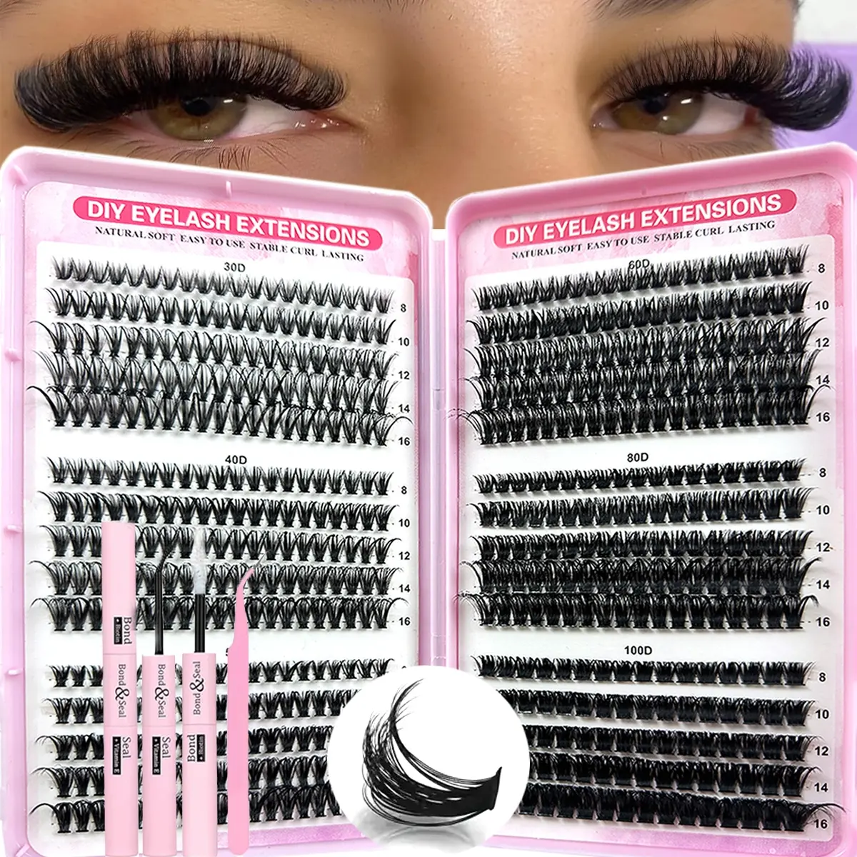 Large Capacity Voluminous False Eyelashes Booklet, Eyelash Extension, 600pcs Dense Fluffy Wispy Lashes, Volume Lashes Clusters, 0.07mm D Curl Mixed Lengths, Reusable Natural Soft Makeup, DIY Eyelash Cluster Extensions