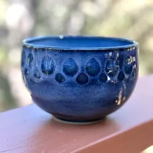 Handmade Blue Stoneware Bowl with Layered Cobalt Glaze Artisan Pottery Home Décor Unique Design for Kitchen Ceramic Tableware Serving - Clay