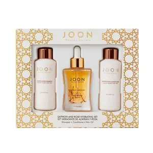 Joon Saffron Rose Hydrating Set - Includes 2 fl.oz Shampoo, 1.1 fl.oz Hair Elixir, and 2 fl.oz Conditioner - made with Saffron, Rose, Pistachio