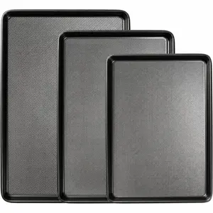 Heavy Duty Nonstick Carbon Steel Baking Tray Set (Set of 3) - 0.8mm Thick Diamond Texture Trays, Half Sheet & Roll Pans for Oven Use Baked Cooking