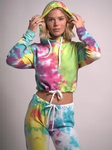 Two Piece Women's Tracksuits Sweatshirt Hoodie Tie Dye Hoodie Long Sleeve Cotton 2  piece