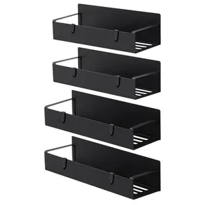 4 Pack Magnetic Spice Storage Rack Organizer with Hooks for Refrigerator & Microwave Oven - Magnetic Shelf with Paper Towel Holder, Kitchen Gadgets, Home Organization lmprovement Shelf, Kitchen Storage Rack Decor, Black Storage Fridge Magnet,Gifts for Mom